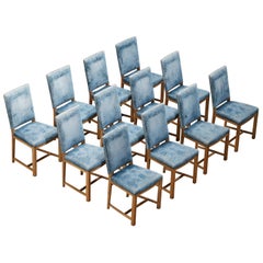 Nordic Set of Twelve Dining Chairs in Walnut and Velvet by Danish Cabinetmaker