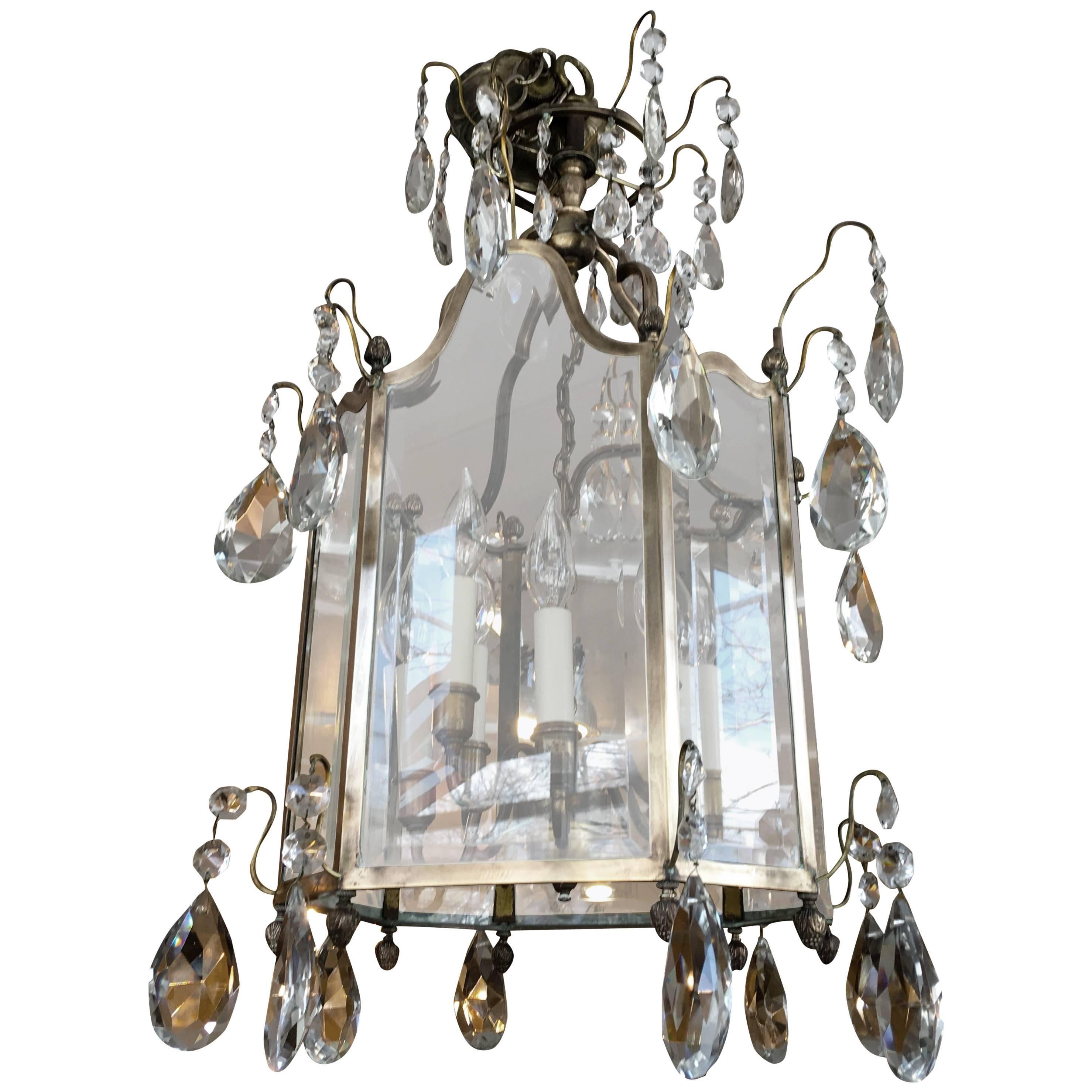 19th Century English Late Regency Crystal, Glass and Brass Lantern