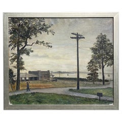 Mid-20th Century Folk Art WPA Style Oil on Canvas Painting, Pelham Bay Park
