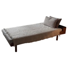 Zen Japanese Oak Daybed with Woven Wool Cover and Shearling Cushions