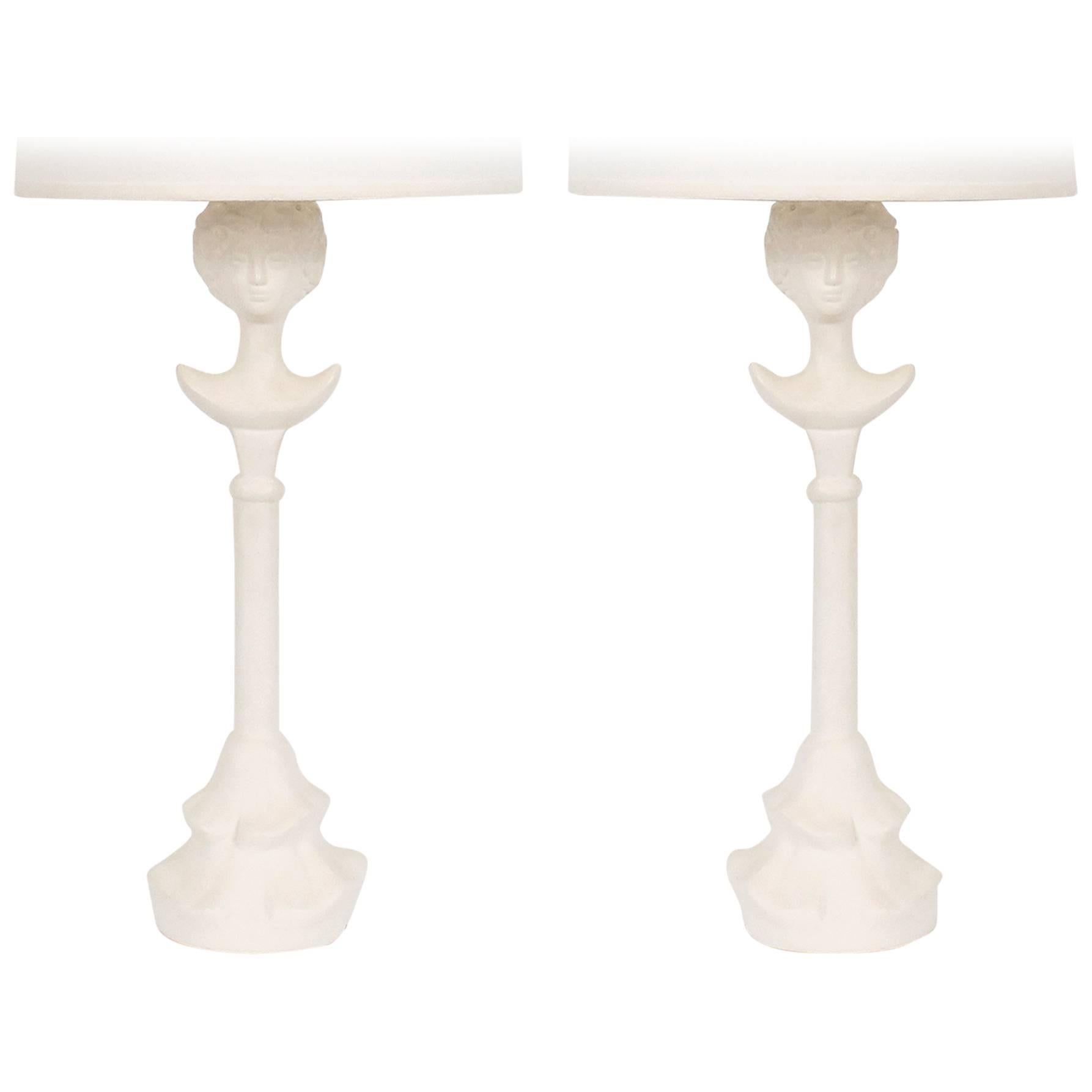 Pair of Figural Plaster Lamps after Giacometti