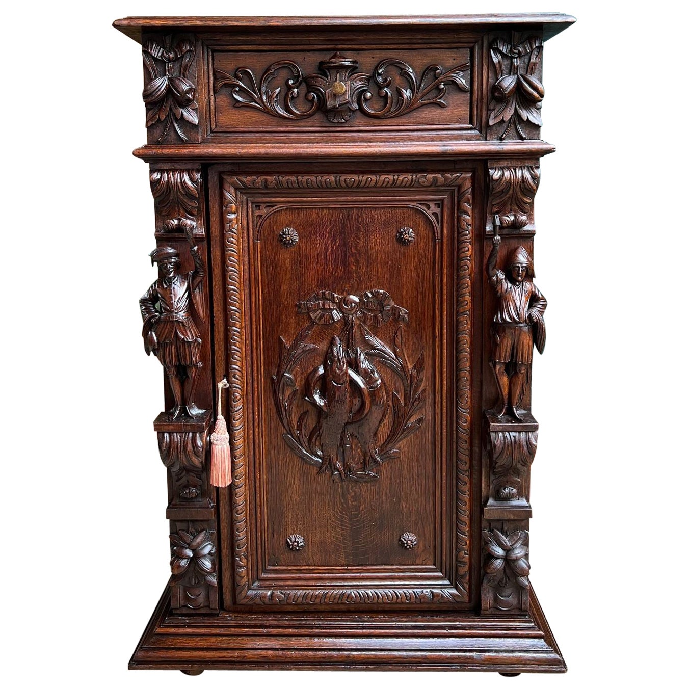 Antique French Cabinet Bar Sideboard Baroque Carved Oak c1880 Bookcase