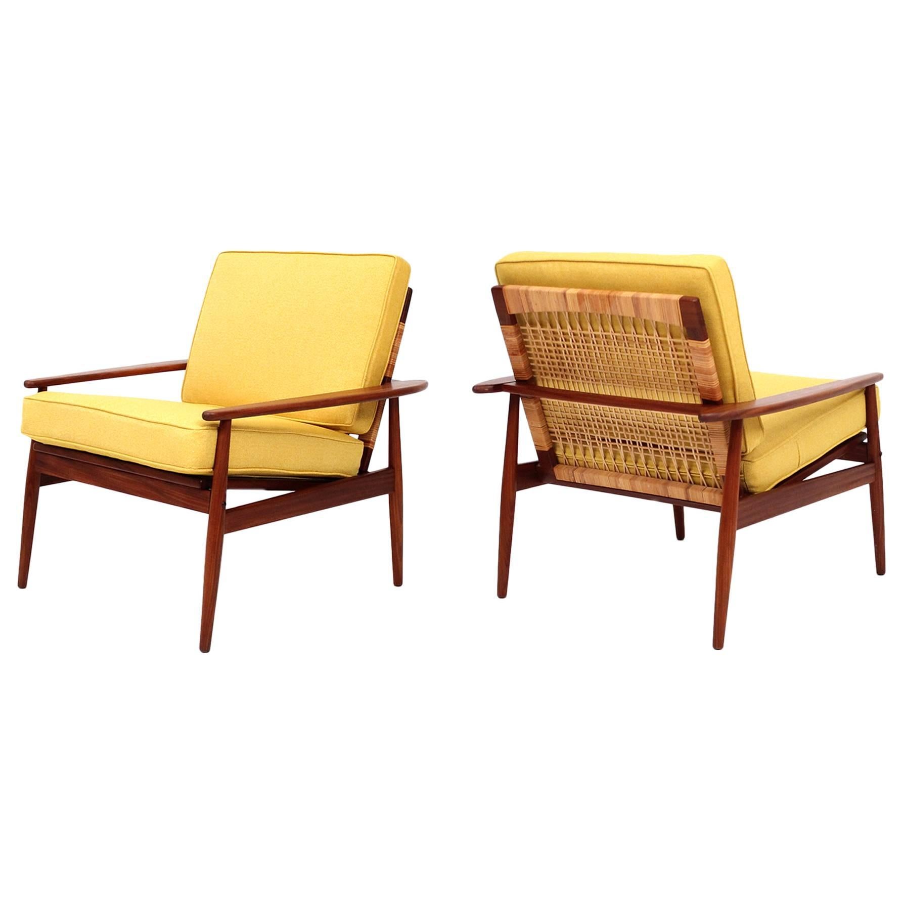 Hans Olsen Teak and Cane Lounge Chairs