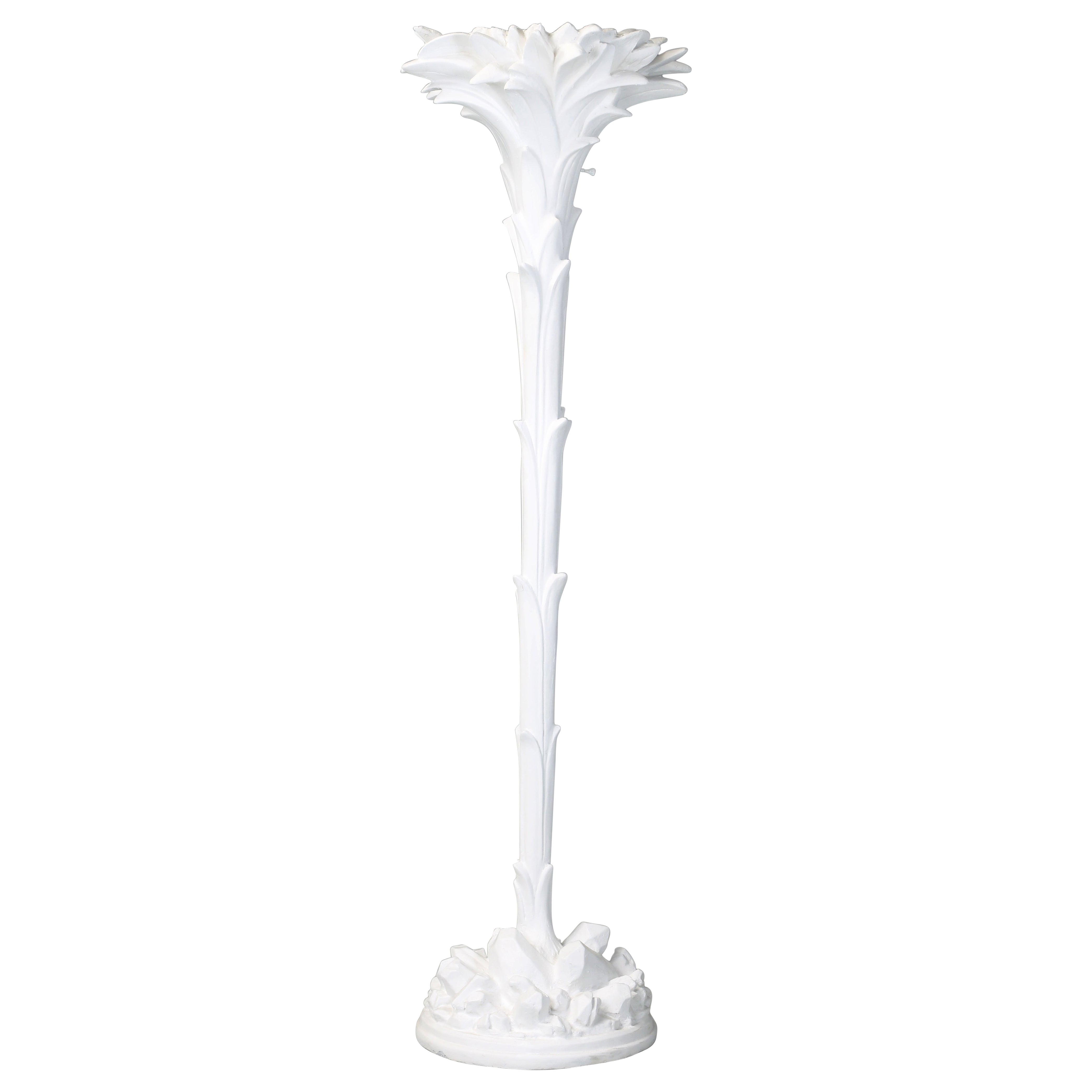 Torchière a foglie di palma o lampada da terra alla maniera di Serge Roche in gesso restaurato in vendita