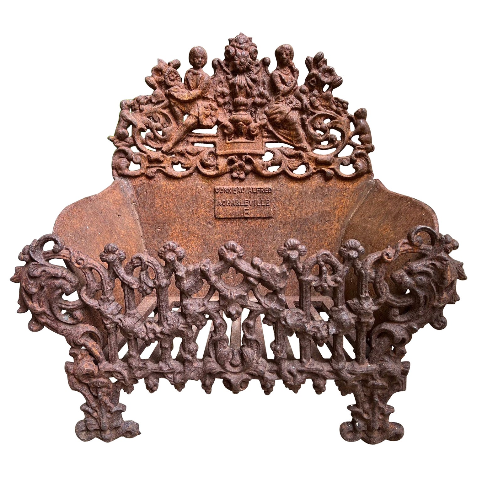 Petite Antique French Cast Iron Planter Jardinière Basket Grate Corneau c1880 For Sale