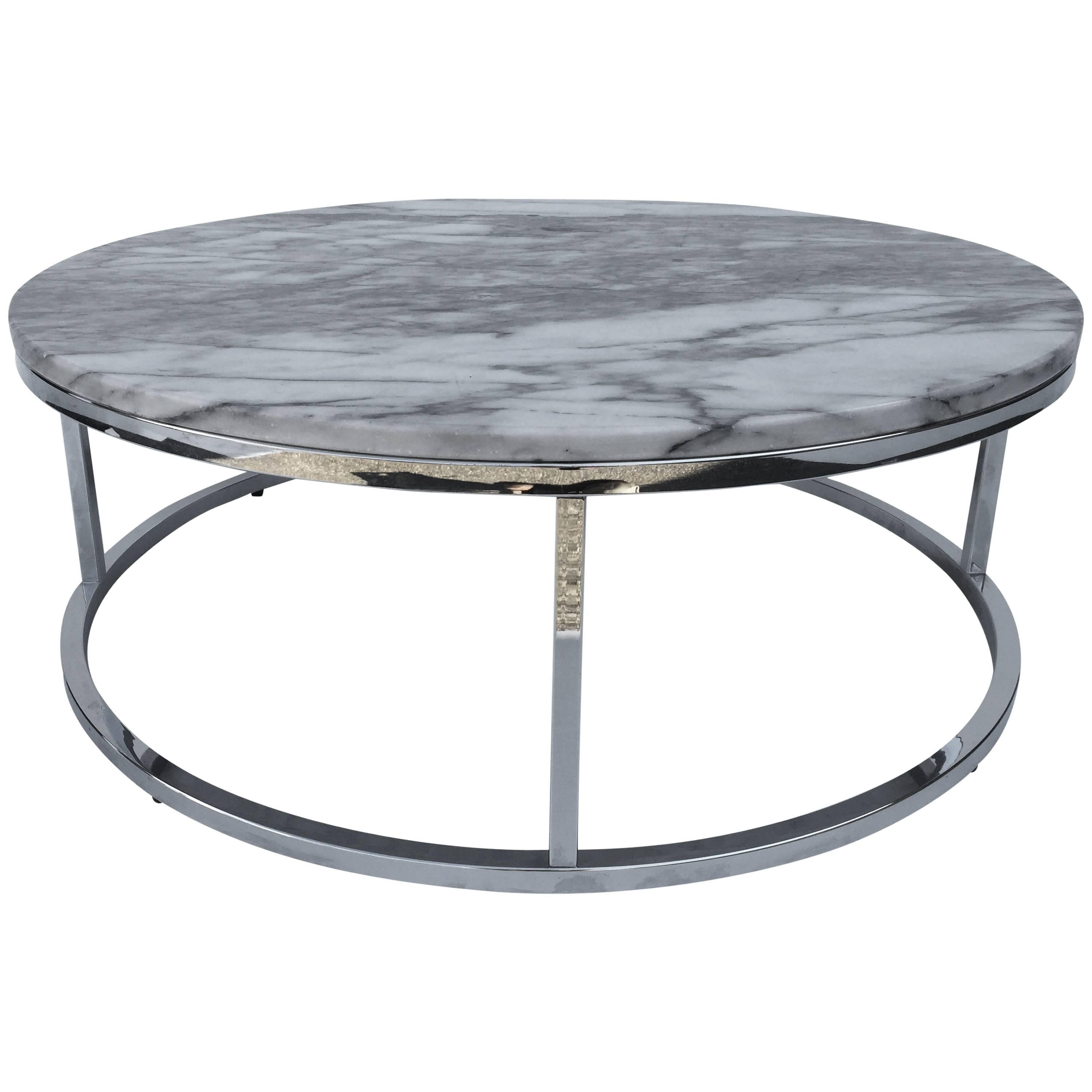 Round Marble Cocktail Table after Milo Baughman For Sale