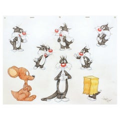 SEVEN ORIGINAL DRAWINGS OF SYLVESTER THE CAT & JR. - Signed By Virgil Ross