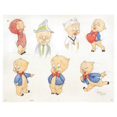 SEVEN ORIGINAL DRAWINGS OF PORKY PIG - Signed By Virgil Ross