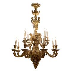 Antique French Bronze D'Oré 16-Light Mazarin Chandelier, Circa 1900.