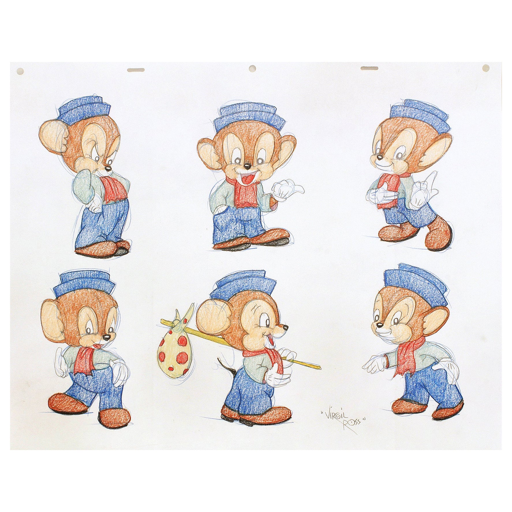 SIX ORIGINAL DRAWINGS OF SNIFFLES - Signed By Virgil Ross