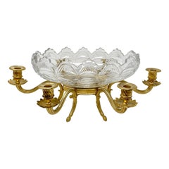 Antique French Baccarat Crystal & Gold Bronze Centerpiece Bowl, Circa 1885.