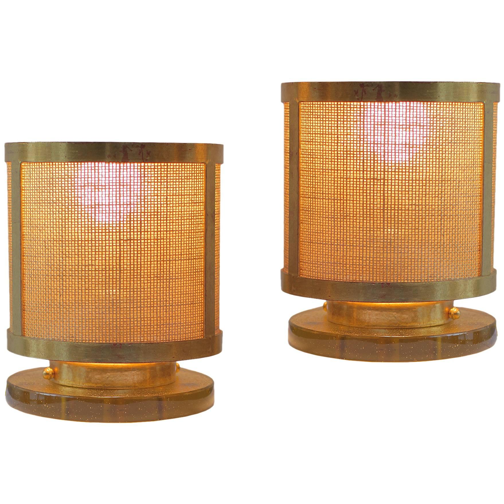 Gilt Brass, 23-Karat Pair of Table Lamps from a Parisian Restaurant, circa 1950