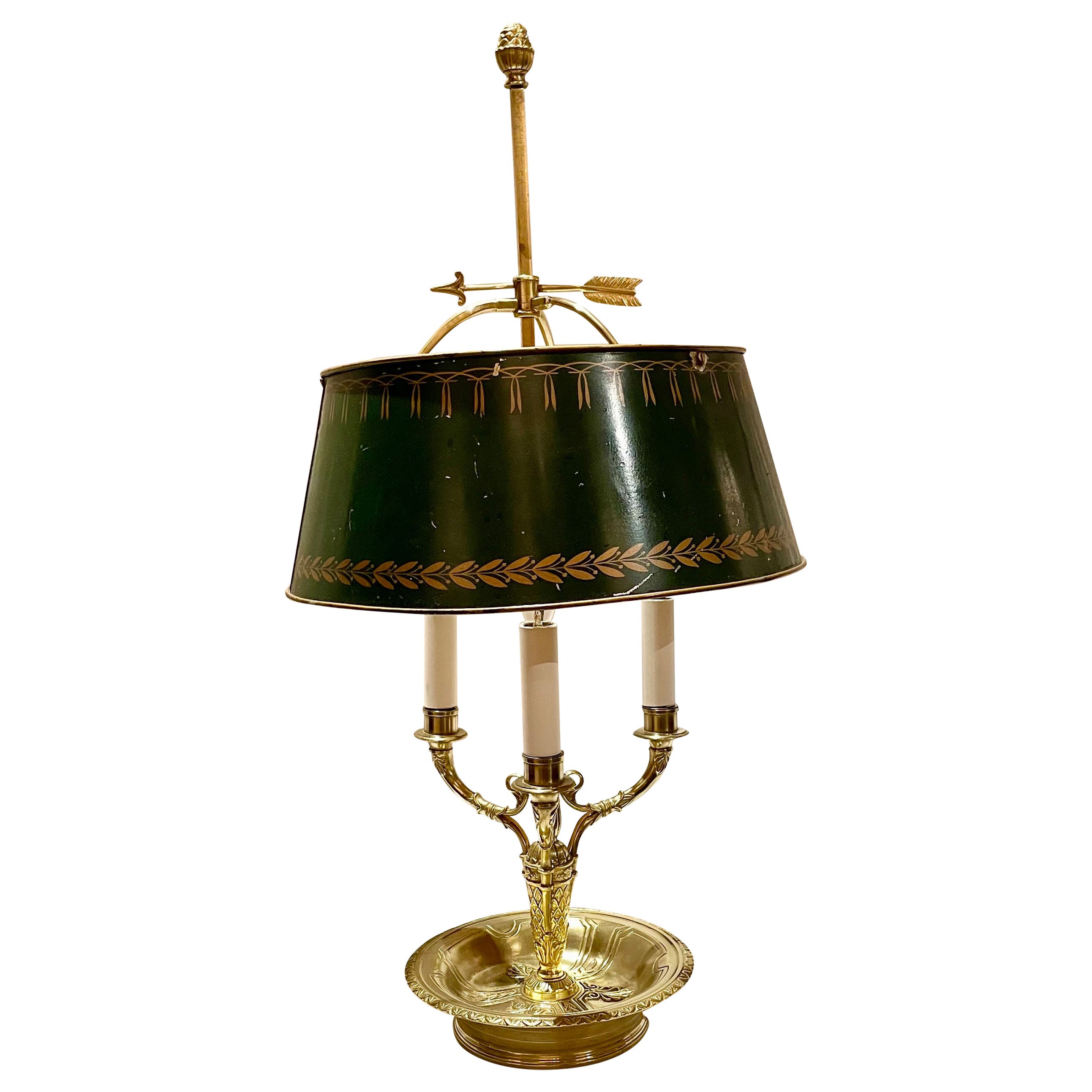 Antique French Gold Bronze Bouillotte Lamp, Circa 1930.