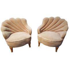 Impressive Pair of 1940s Mirrored Shell Lounge Chairs