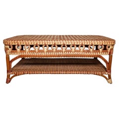 Brown and Tan Rattan Rectangular Coffee Table by Creel and Gow