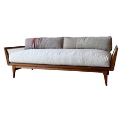 Bertha Schaefer Walnut Sofa by Singer and Sons, Custom Upholstery by Jess Feury