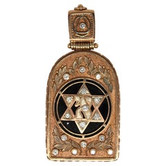 Amulette de table russe en or 14 carats, diamant et pierre noire, début du 20e siècle