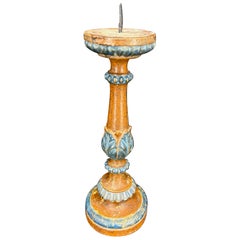 Early 19th Century Italian Wood Painted Gilded Candlestick Pricket