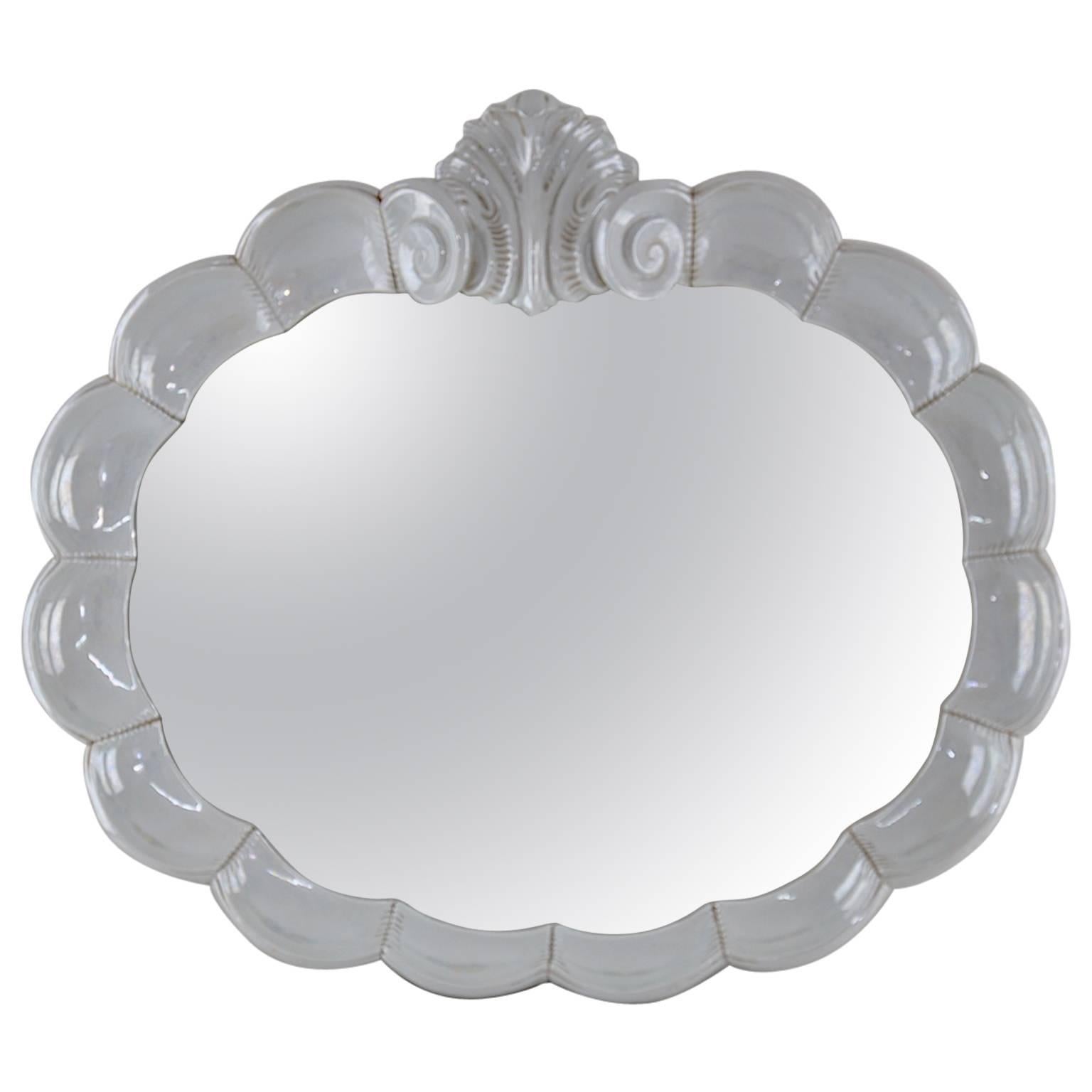 Large Italian Porcelain Mirror in the Manner of Osvaldo Borsani