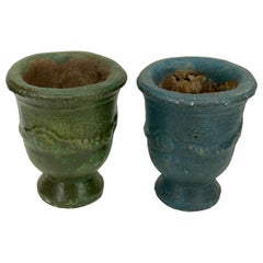 Set of 2 Small French Style Anduze Glazed Garden Urn Pots