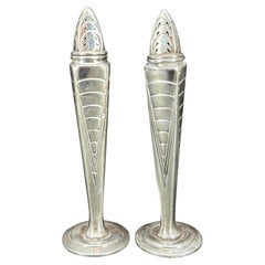 Antique Pair of Art Deco Silver Salt & Pepper Shakers
