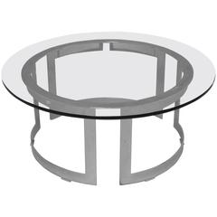 1970s Chromed Metal Circular with Glass Top Coffee Table