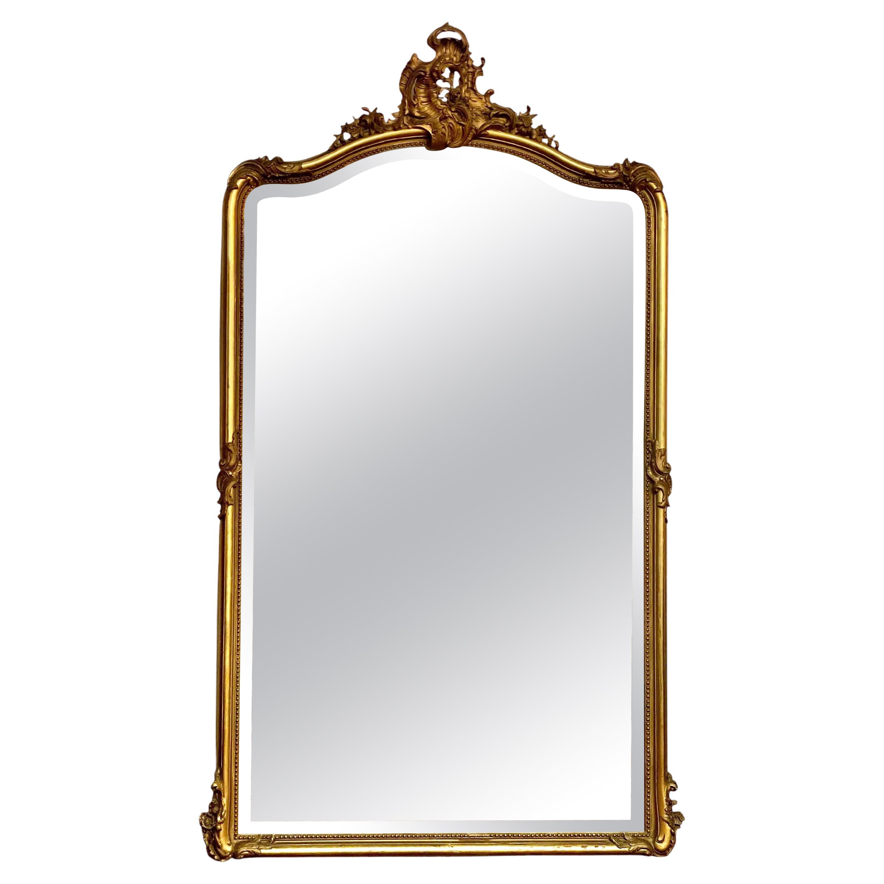 Großer Rokoko-Spiegel aus Giltwood, 19. Jahrhundert, abgeschrägt im Angebot