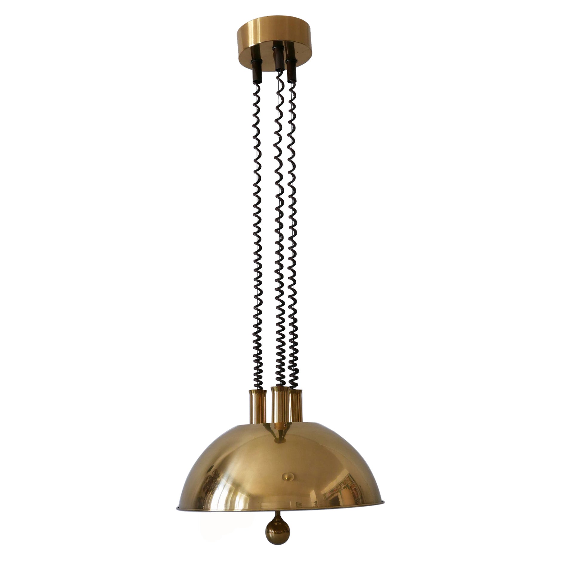 Large & Elegant Mid-Century Pulldown Brass Pendant Lamp by Florian Schulz 1970s