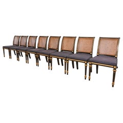 Baker Furniture French Regency Louis XVI Ebonized and Cane Back Dining Chairs