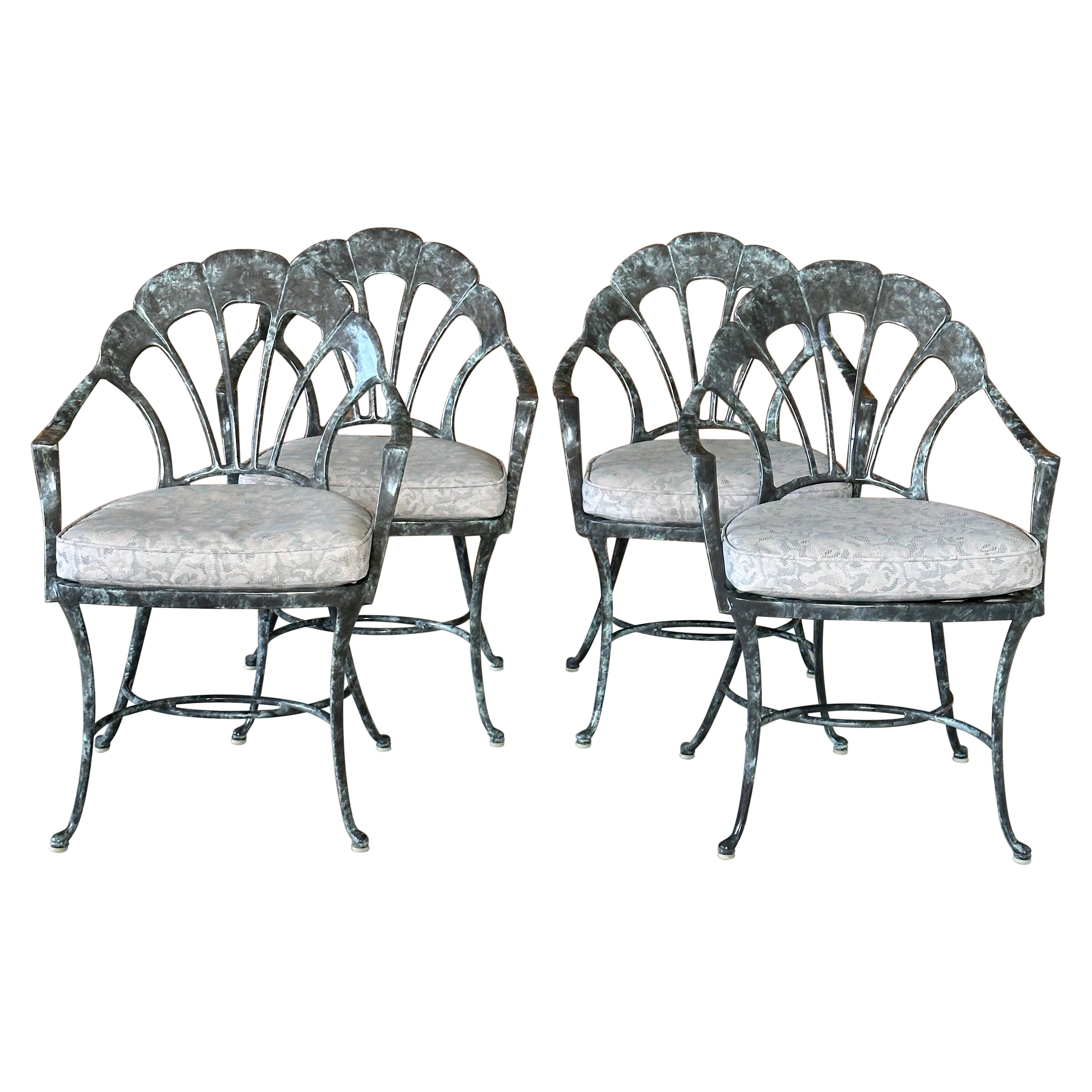 1980’s Brown Jordan Aluminum Venetian Scalloped Shell Dining Chairs - Set of 4