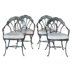 1980’s Brown Jordan Aluminum Venetian Scalloped Shell Dining Chairs - Set of 4