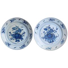 Pair of Blue and White Delft Pottery Chargers