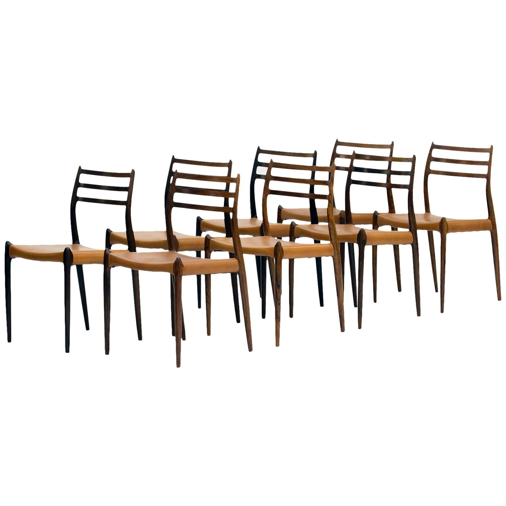 Set of Eight Model 78 Rosewood Chairs by Niels O. Møller, Designed 1962
