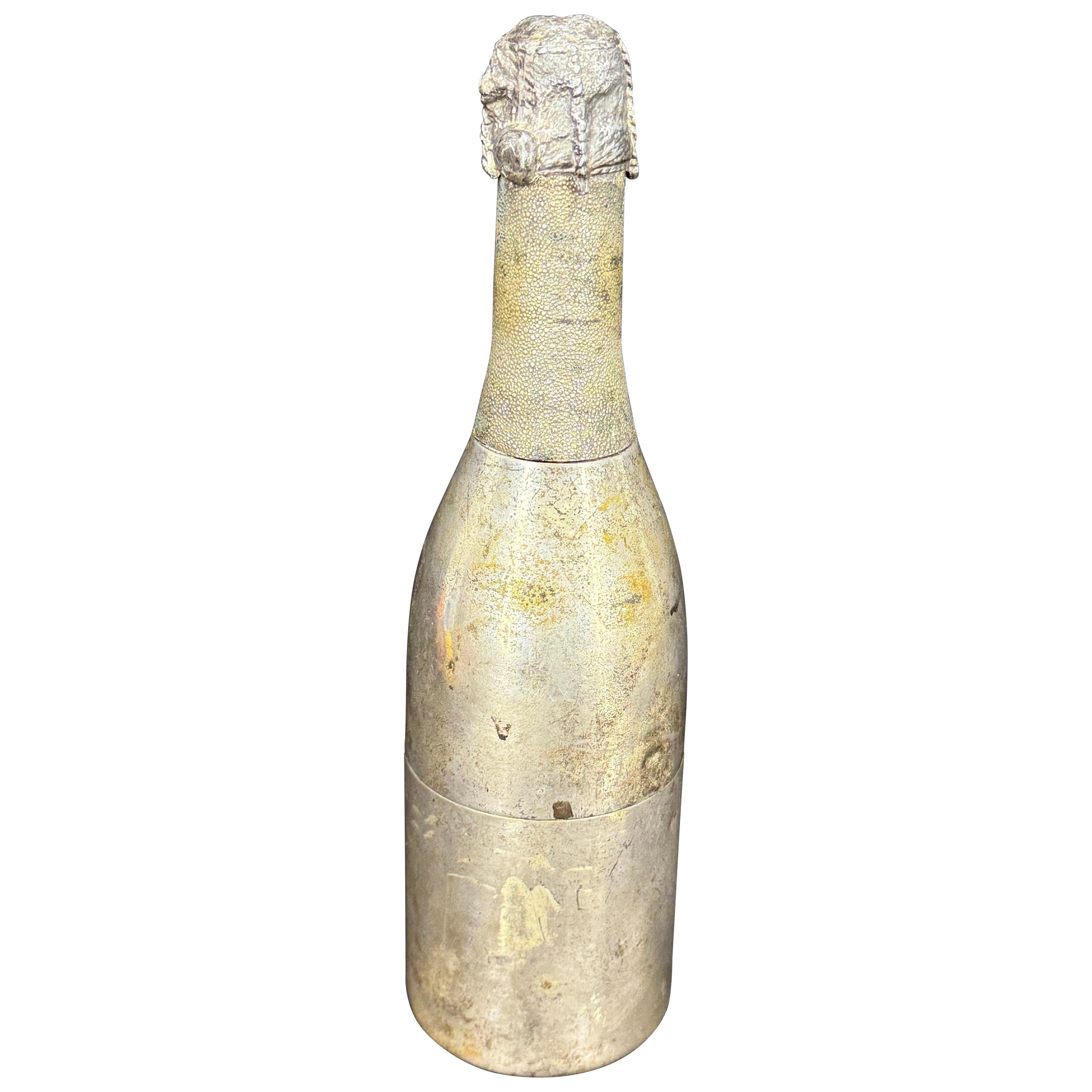 Champagne Bottle Shaker in Silver Plate Metal and Brass, France, 1930's