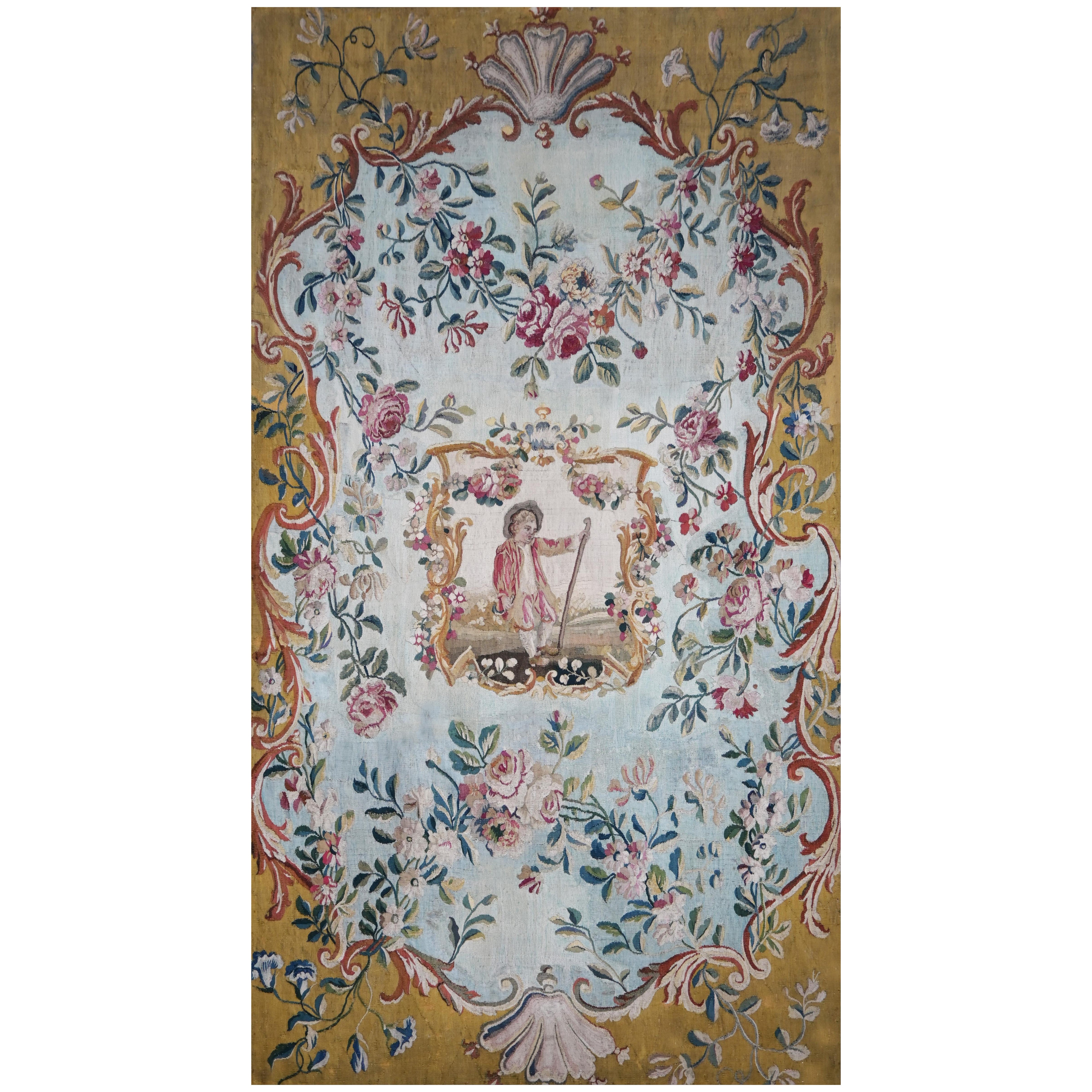 Aubusson Manufacture 18th Century Central Medallion Tapestry - W100xH200cm, 1544 For Sale