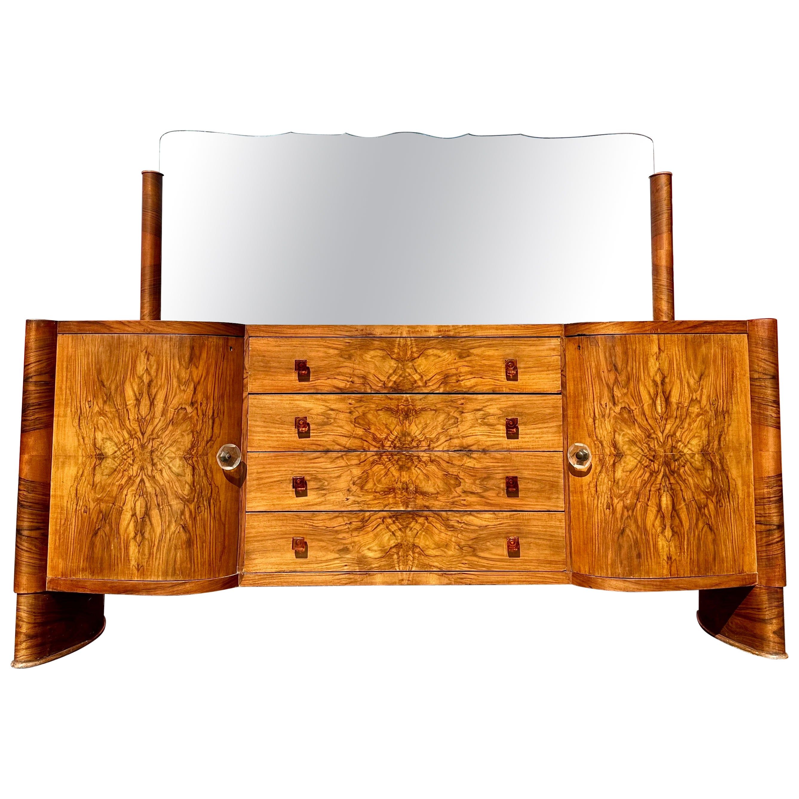 Credenza Art Deco europea in legno di noce e boro