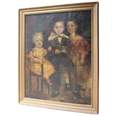 Large Provincial Naïve School Oil on Canvas Portrait, circa 1830