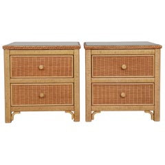 Henry Link Wicker Nightstands, a Pair