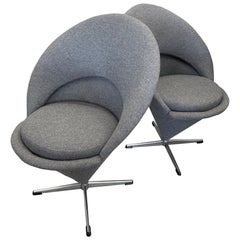 Verner Panton Cone Chairs Re-upholstered in Gray Wool Flannel