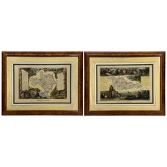 Set von zwei französischen handkolorierten Regionalkarten des 19. Jahrhunderts