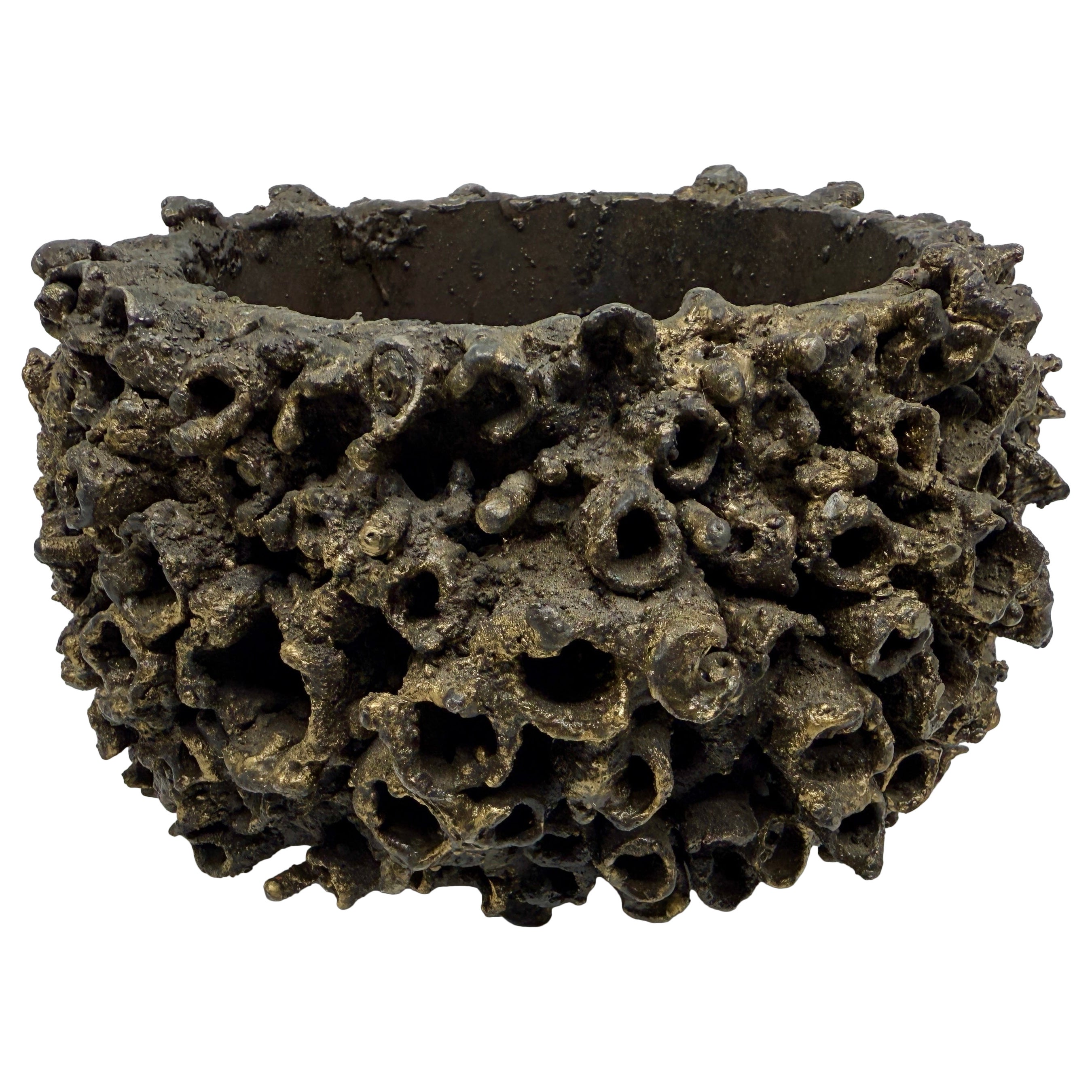 James Bearden Brutalist Torch Cut Steel and Bronze Vessel