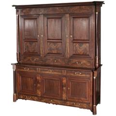 Antique Grand French Empire Period Burled Walnut Buffet a Deux Corps, Ca. 1810