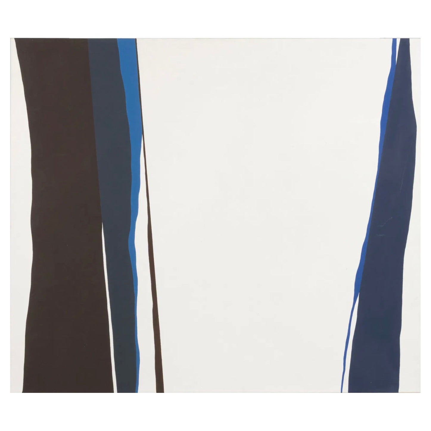 Cuadro abstracto de gran tamaño de mediados de siglo óleo sobre lienzo azul negro líneas sinuosas