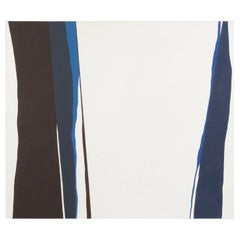 Cuadro abstracto de gran tamaño de mediados de siglo óleo sobre lienzo azul negro líneas sinuosas