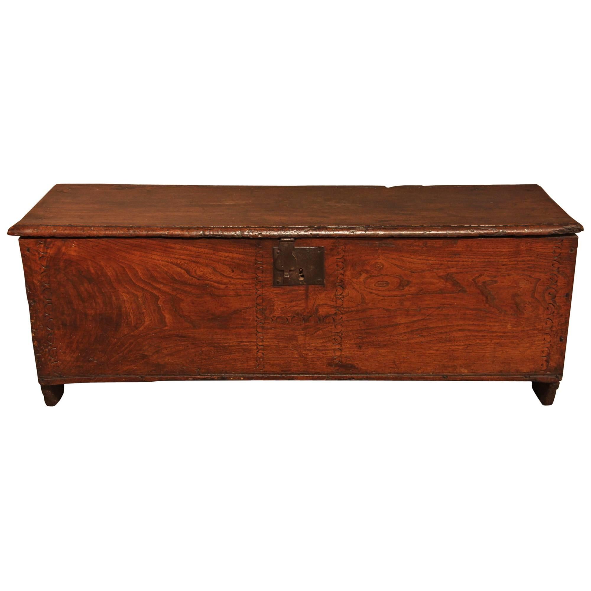 Early 18th Century Six-Plank Elm Coffer, circa 1720