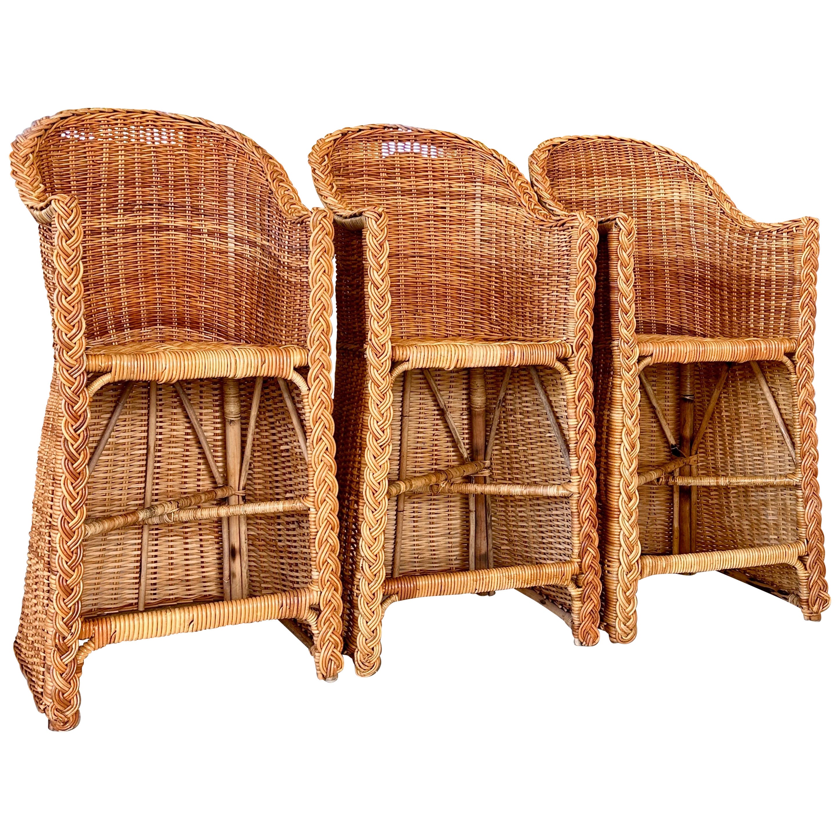 Große Coastal-Barhocker aus geflochtenem Rattan von Wicker Works nach Michael Taylor-S