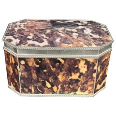 Faux Tortoise Shell and Silver-Plated Tea Caddy Trinket Box