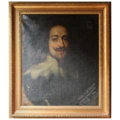 After Sir Anthonius Van Dyke; a Good Oil on Canvas Portrait of Charles I