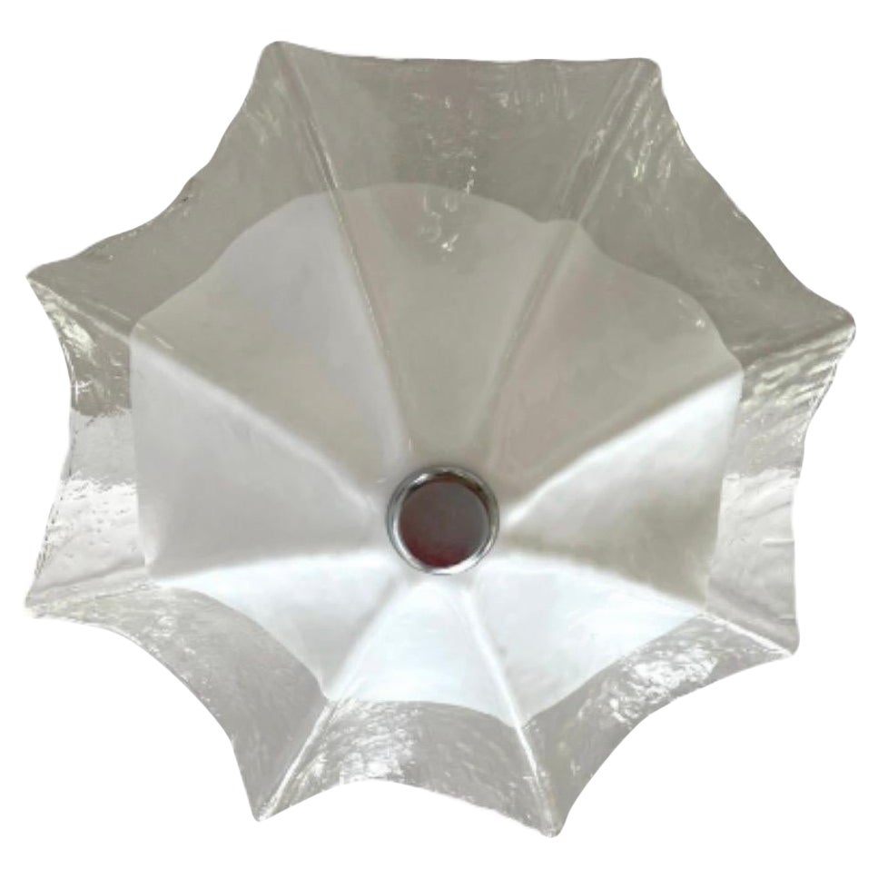 Mazzega Flush Mount weißes Glas Murano chrom 62 cm, Italien, 1970