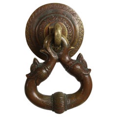 Antique Sri Lanka Buddhist Temple Large Bronze Door Knocker - Dolphin Fish Motif